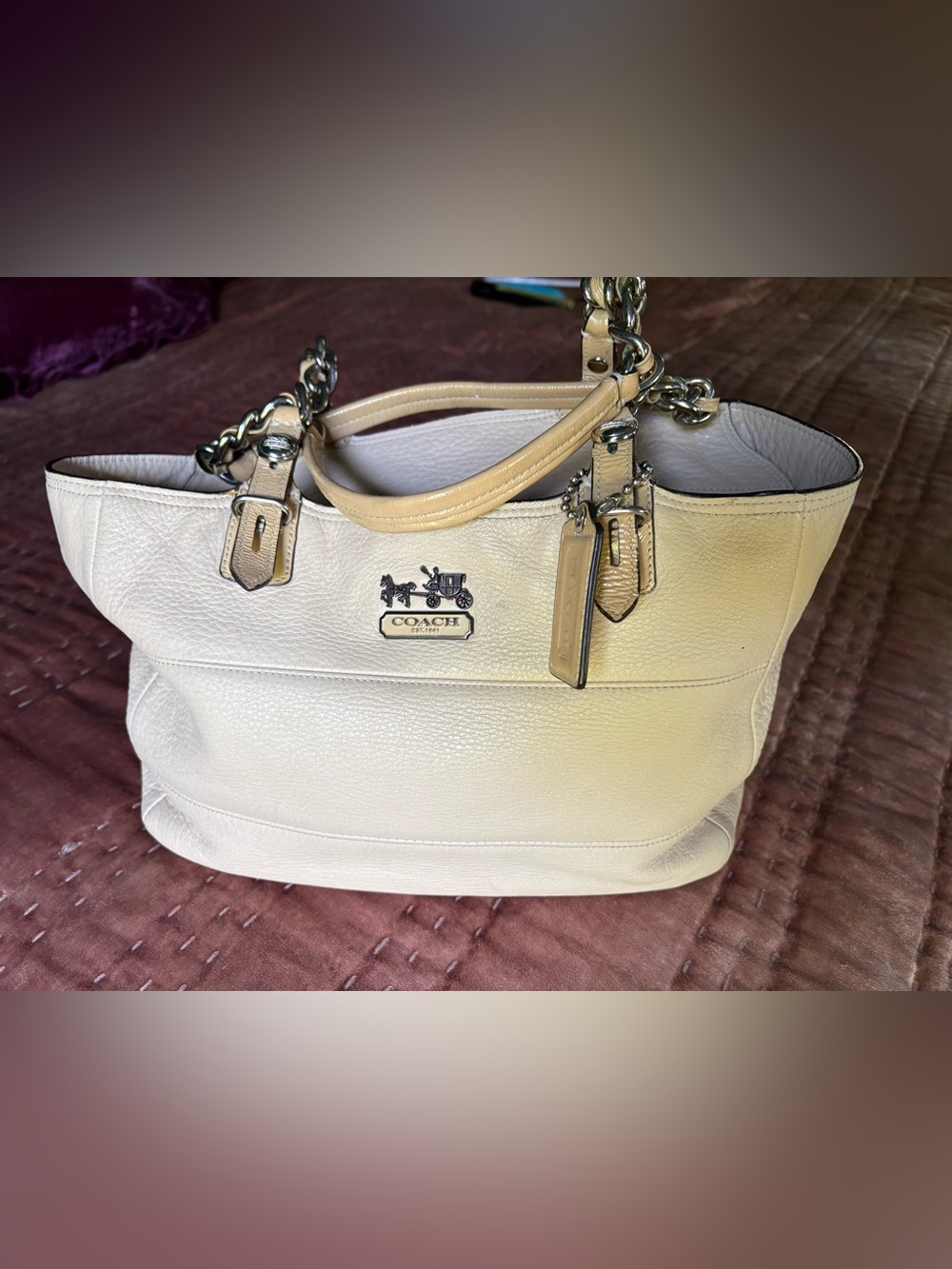 Coach Madison Tribeca East West Tote 
In cream